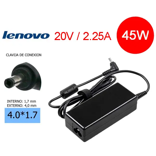 CARGADOR PARA LAPTOP LENOVO 20V 2.25A 4.0*1.7MM 45W