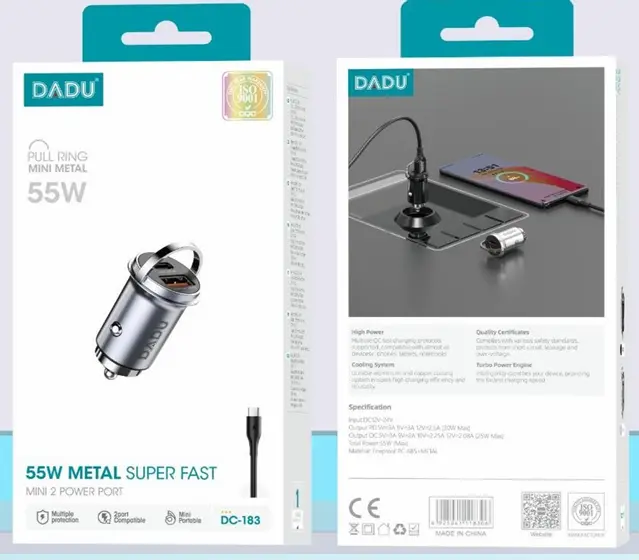 DADU CARGADOR DE CARRO MINI METAL 55W DC-183