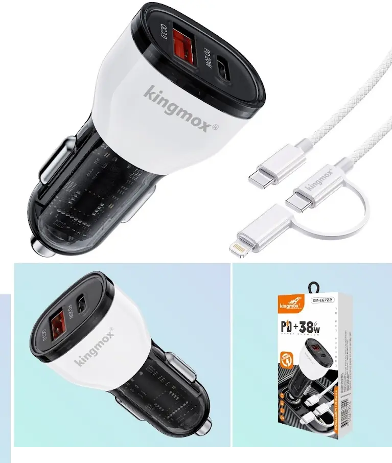 KINGMOX CARGADOR DE CARRO PD+38W SUPER CHARGER KM-E6722