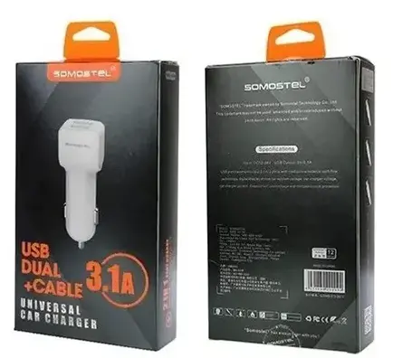CARGADOR DE CARRO SOMOSTEL SMS-A15B USB DUAL + CABLE 3.1A